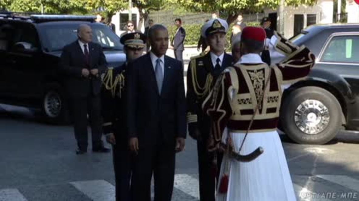 Greece: Obama greeted by Pavlopoulo at Athens' Presidential Mansion