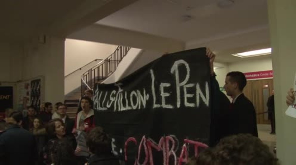 France: Student sit-in prevents National Front's Philippot from speaking at Sciences Po