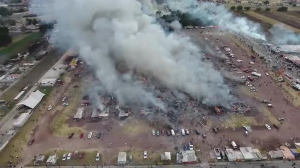 Mexico: Drone captures scale of destruction following deadly fireworks market blasts