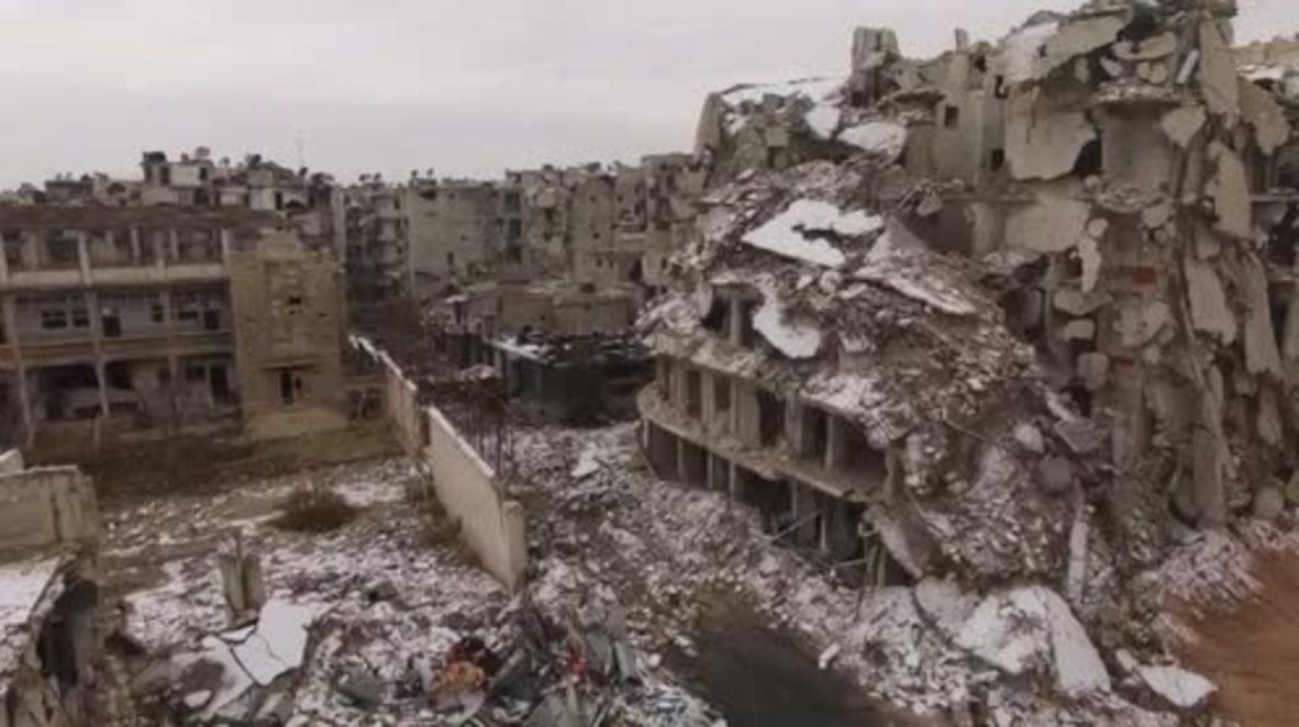 Syria: Drone footage captures first snow of December in Aleppo