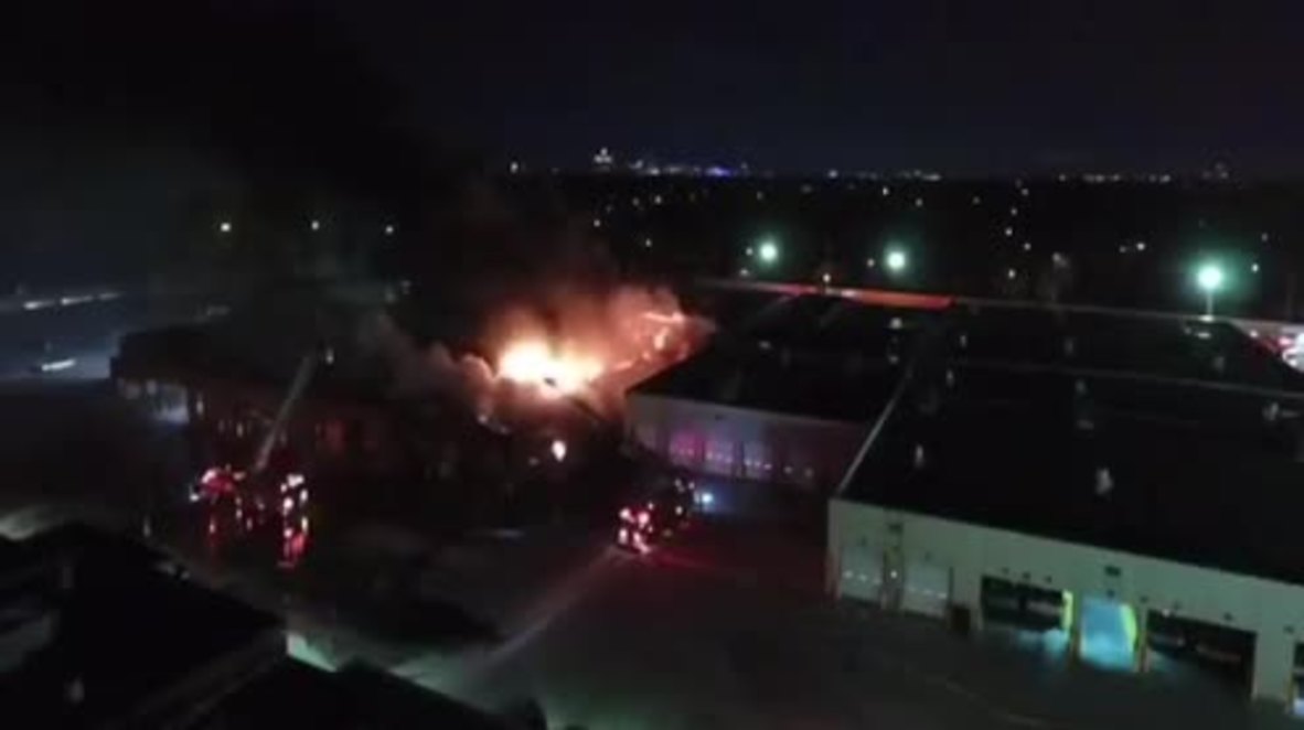 USA: Drone captures footage of DDOT Detroit bus terminal fire