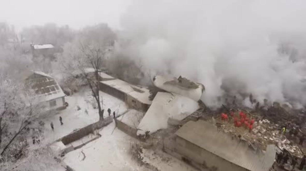 Kyrgyzstan: Drone captures devastation at crash site of Turkish cargo jet