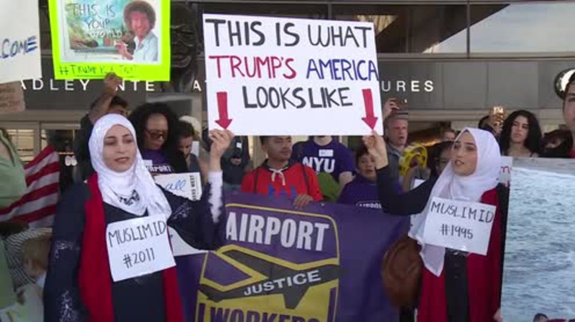 USA: Airport staff join anti-Trump protest at LAX