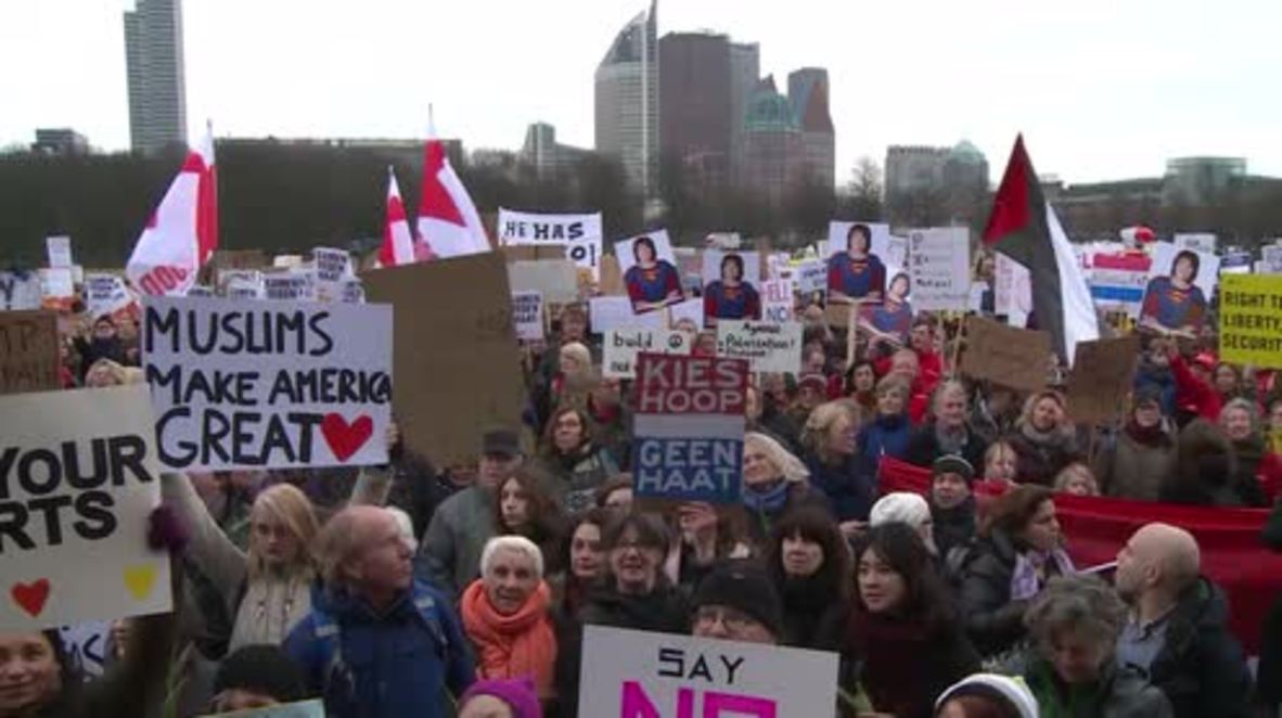Netherlands: Protesters denounce US President Trump's 'Muslim ban'