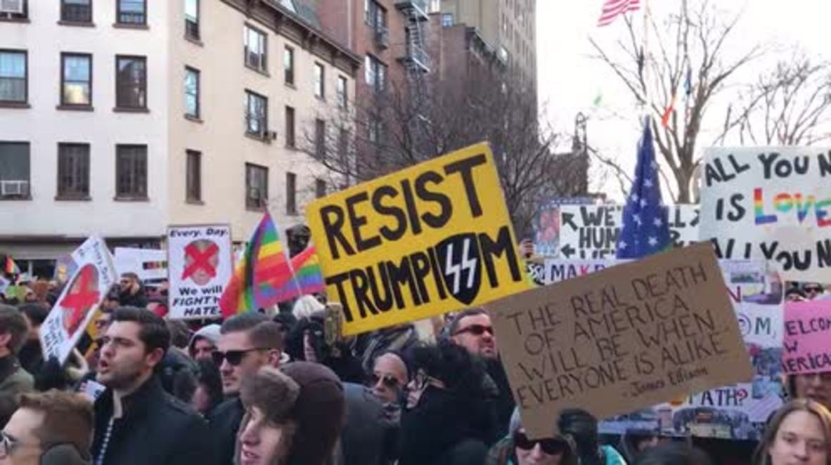 USA: LGBTQ protesters rally in NYC against Trump's travel ban