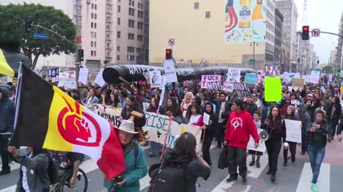 USA: Thousands march in LA against Trump's order to restart Dakota Access Pipeline