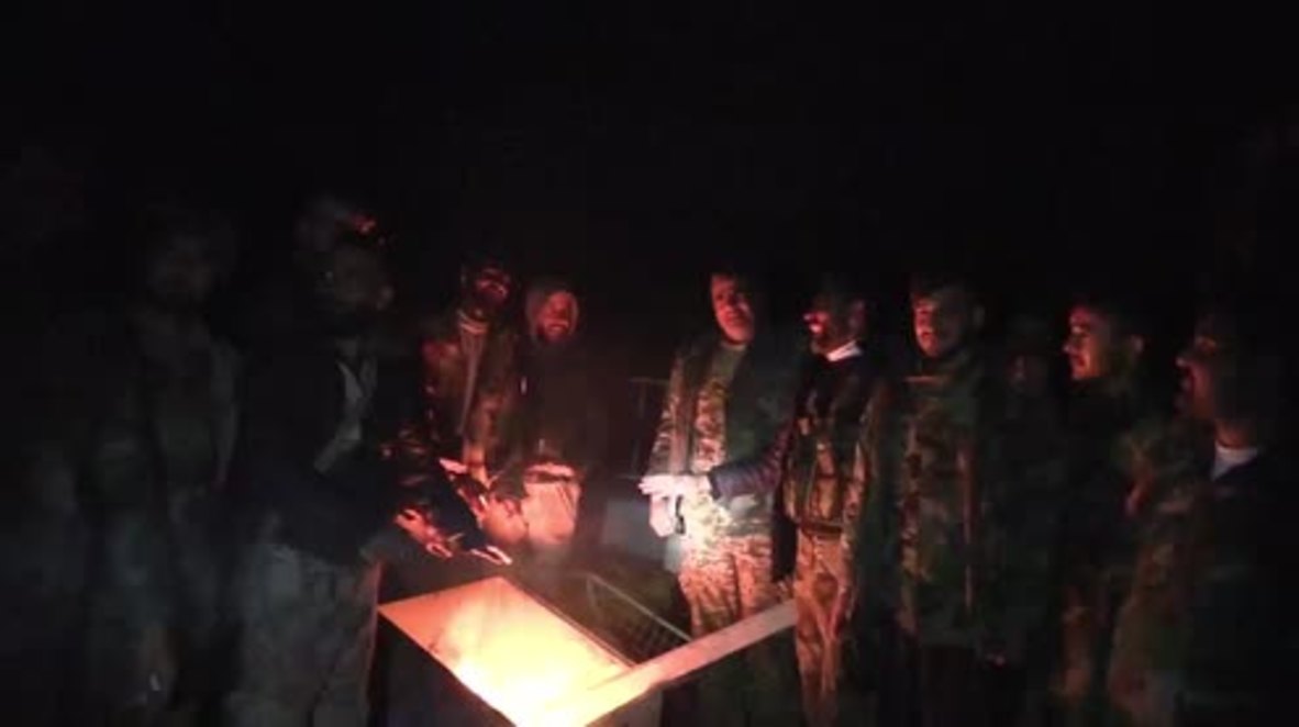 Syria: Syrian Arab Army troops celebrate Palmyra victory