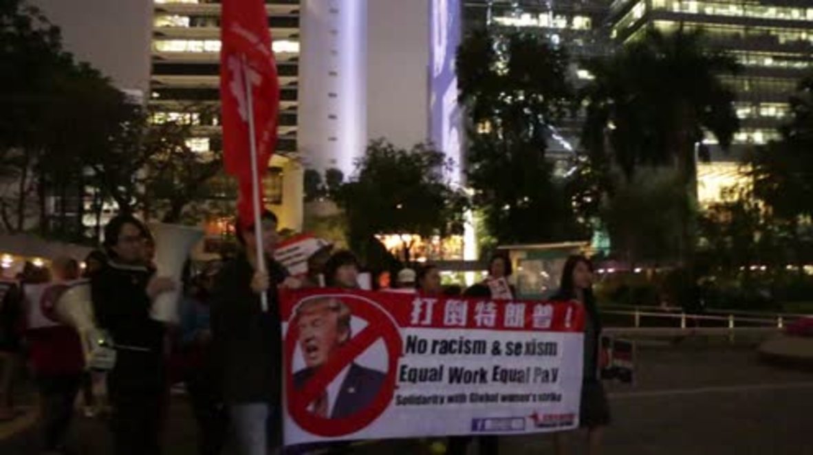 Hong Kong: Activists decry Trump outside US consulate on Women's Day