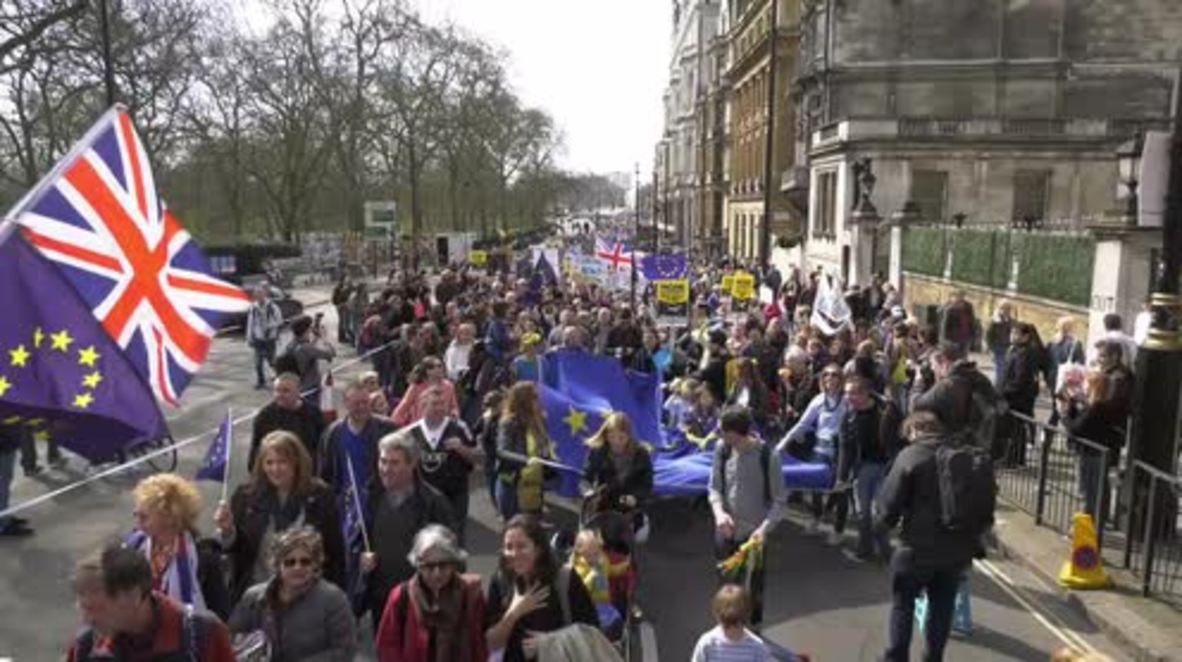 UK: Tens of thousands march against Brexit in London days before Article 50 triggered
