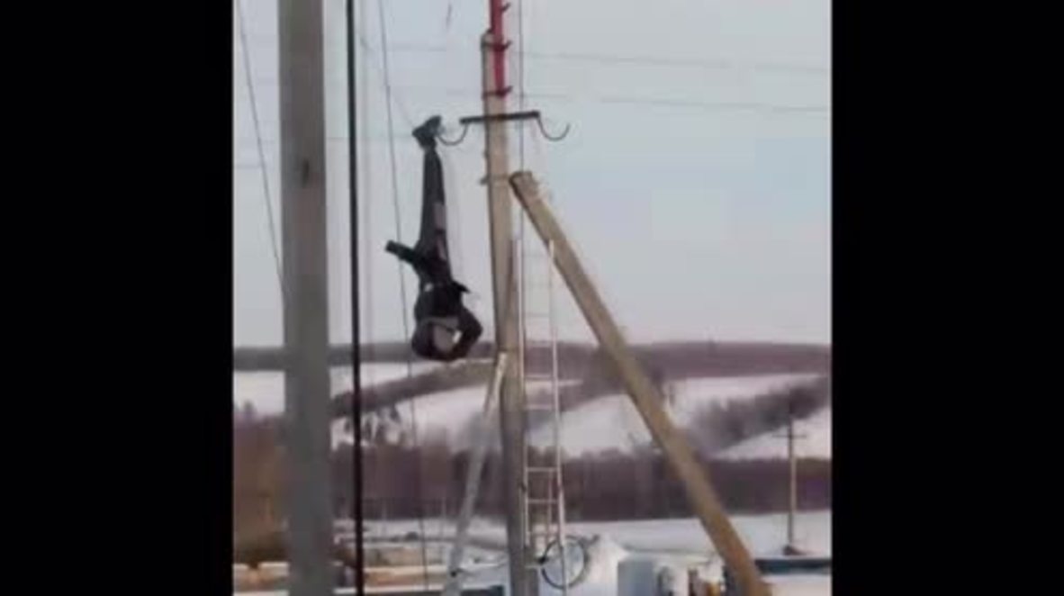 Viral: Shocking footage shows electrician hanging upside down from pylon