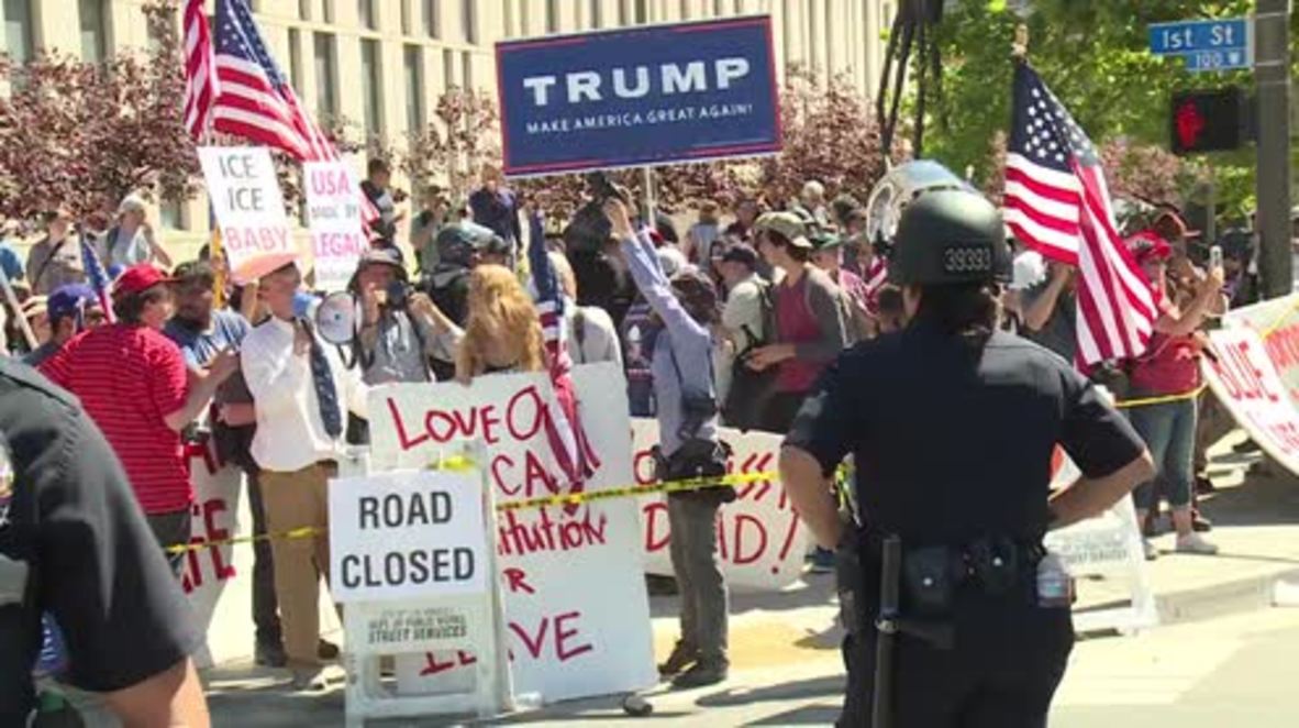 USA: May Day protesters give Trump supporters the middle finger in LA