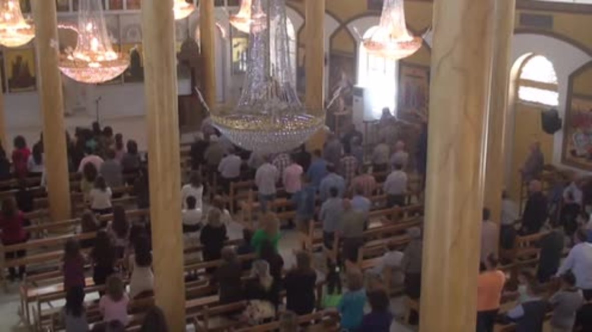 Syria: Christians hold mass at Church of St. George in Mahardah