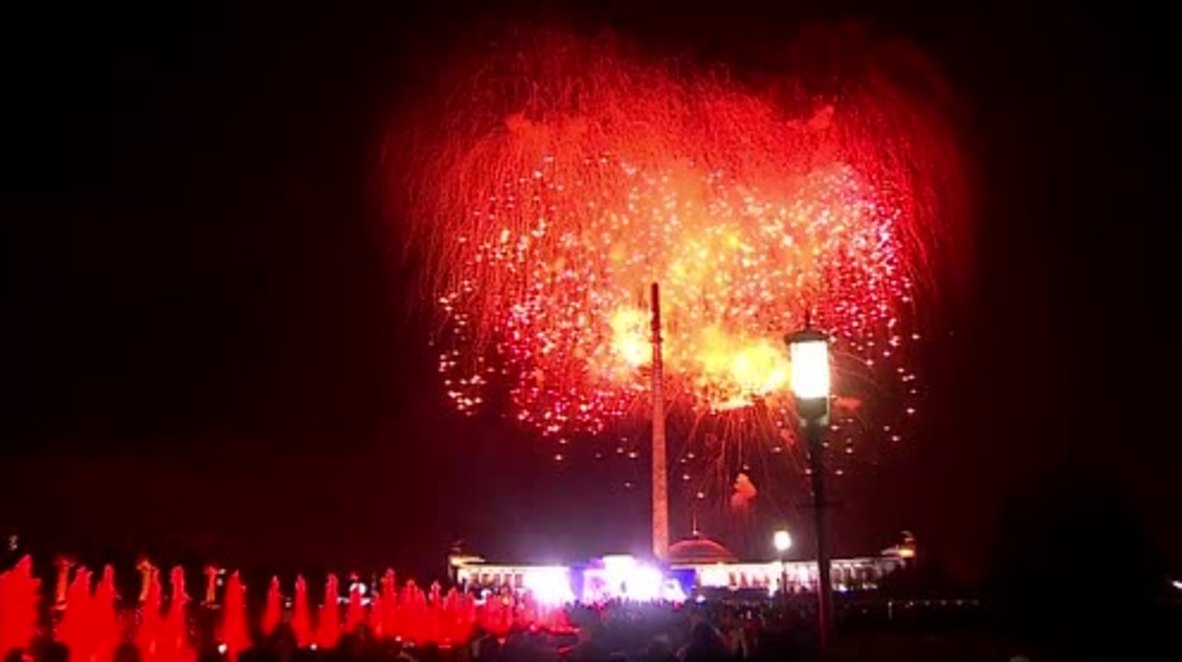 Russia: Stunning firework display illuminates Moscow skyline for V-Day