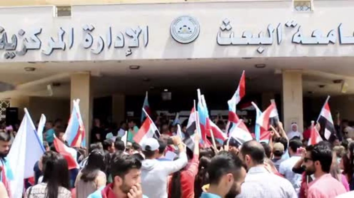 Syria: Crowds gather in Homs to celebrate Russian Victory Day