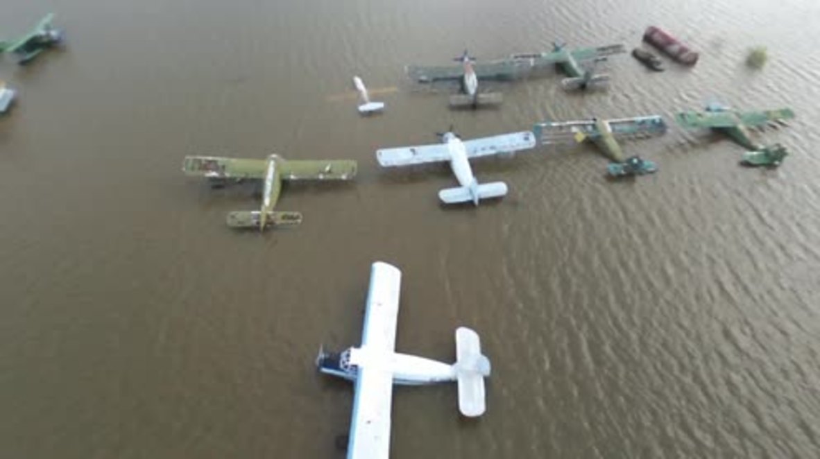 Russia: Drone footage captures submerged airfield near Ishim city