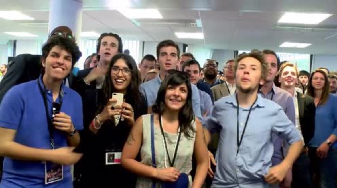 France: En Marche celebrates as election results come in, at Paris HQ