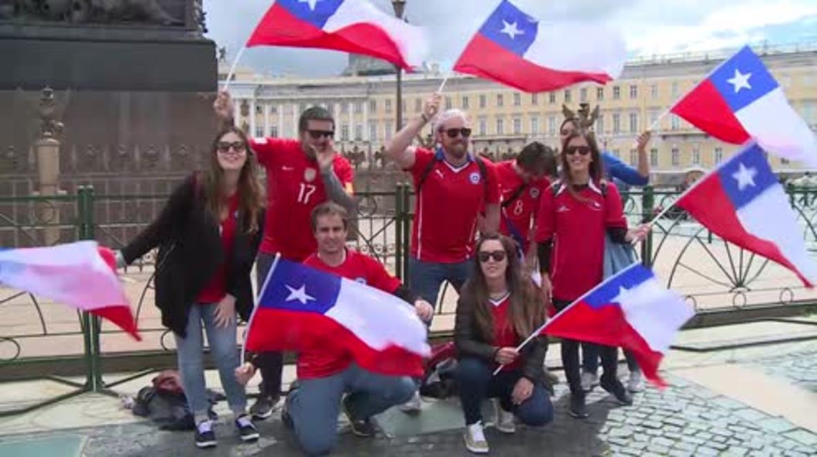 Russia: Chile fans warm up for final match v Germany in St. Petersburg