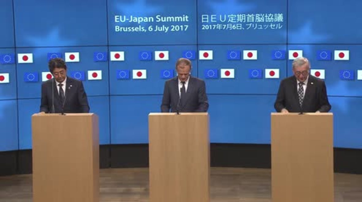 Belgium: Abe and EU sign free trade deal in Brussels