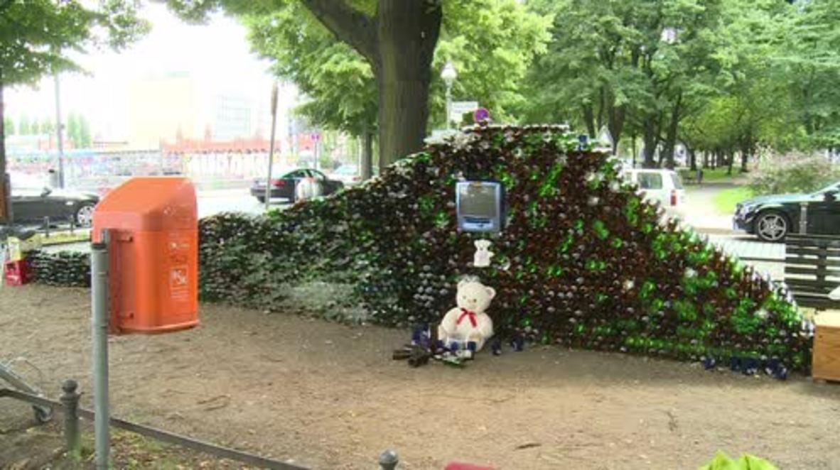 New Berlin wall made from beer bottles erected in Schlesisches Tor