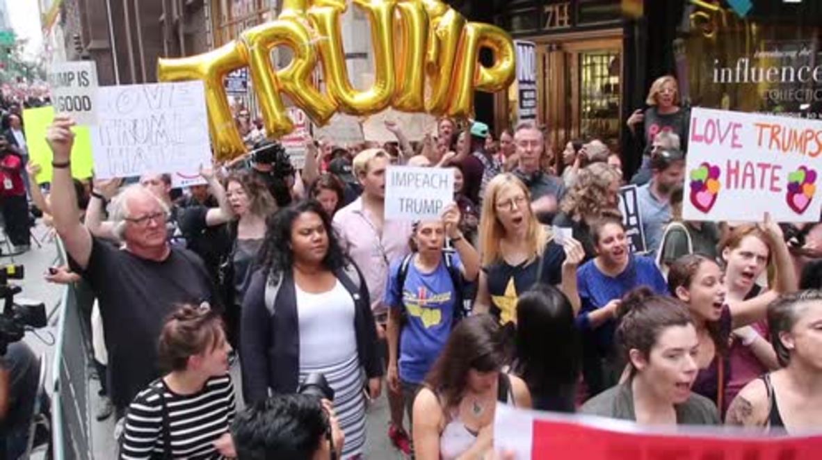 USA: 'Donald Trump not welcome here' - Anti-Trump rally draws hundreds as President returns to NYC