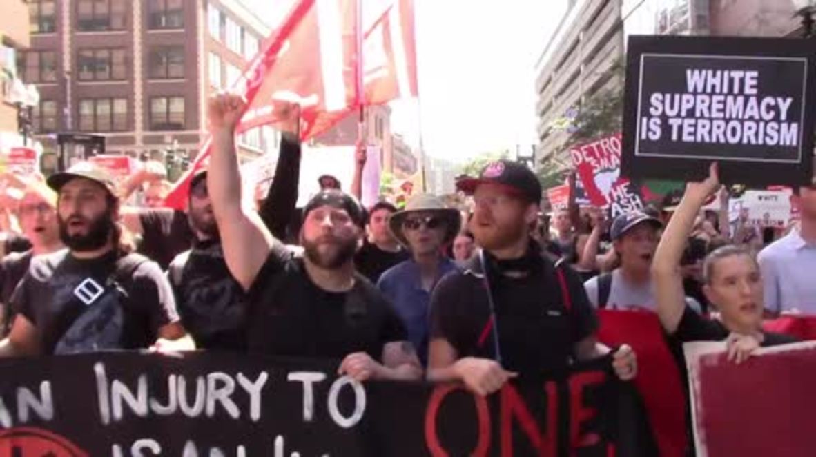 USA: Protesters march through Boston streets to denounce 'Free Speech' rally