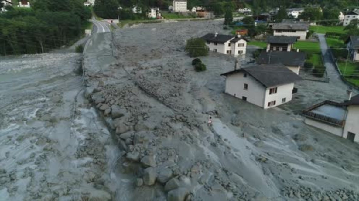 Switzerland: Drone captures landslide devastation over Swiss-Italian border village