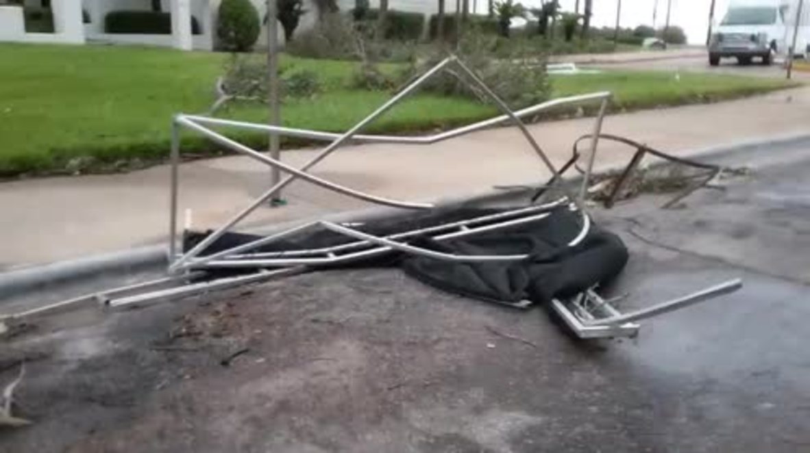 USA: Hurricane Harvey hits Corpus Christi, uproots trees and smashes street signs