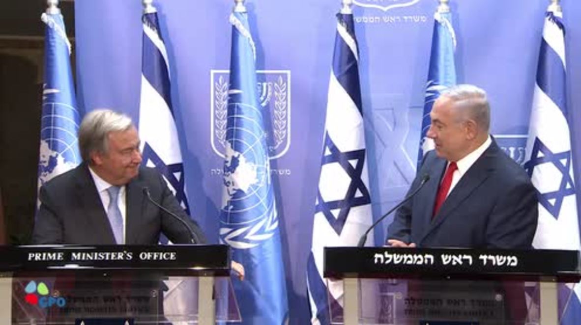 Israel: Calling to destroy Israel is 'modern anti-Semitism' - UN's Guterres alongside Netanyahu