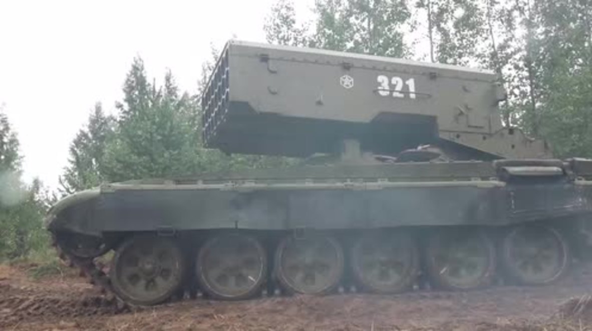 Russia: See tank-mounted rocket launcher TOS1-A in action