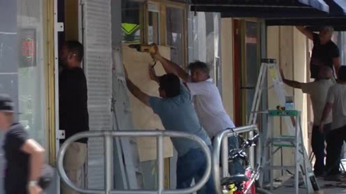 USA: Miami residents board up windows ahead of Irma