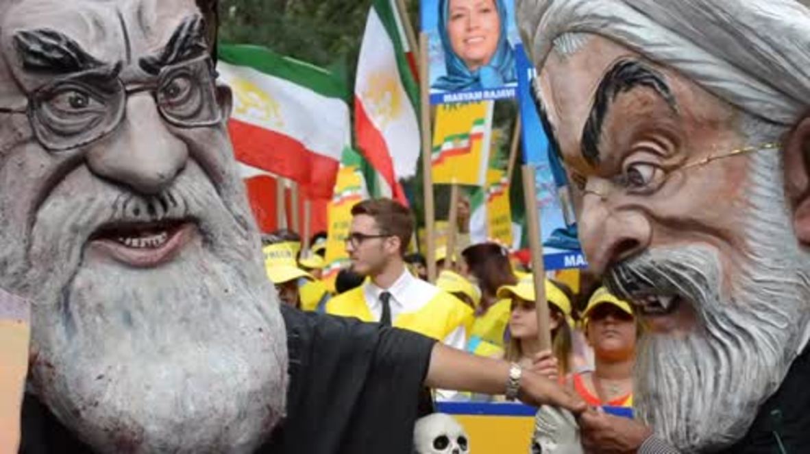 USA: Hundreds gather to protest against Iranian president Rouhani at UNGA in New York