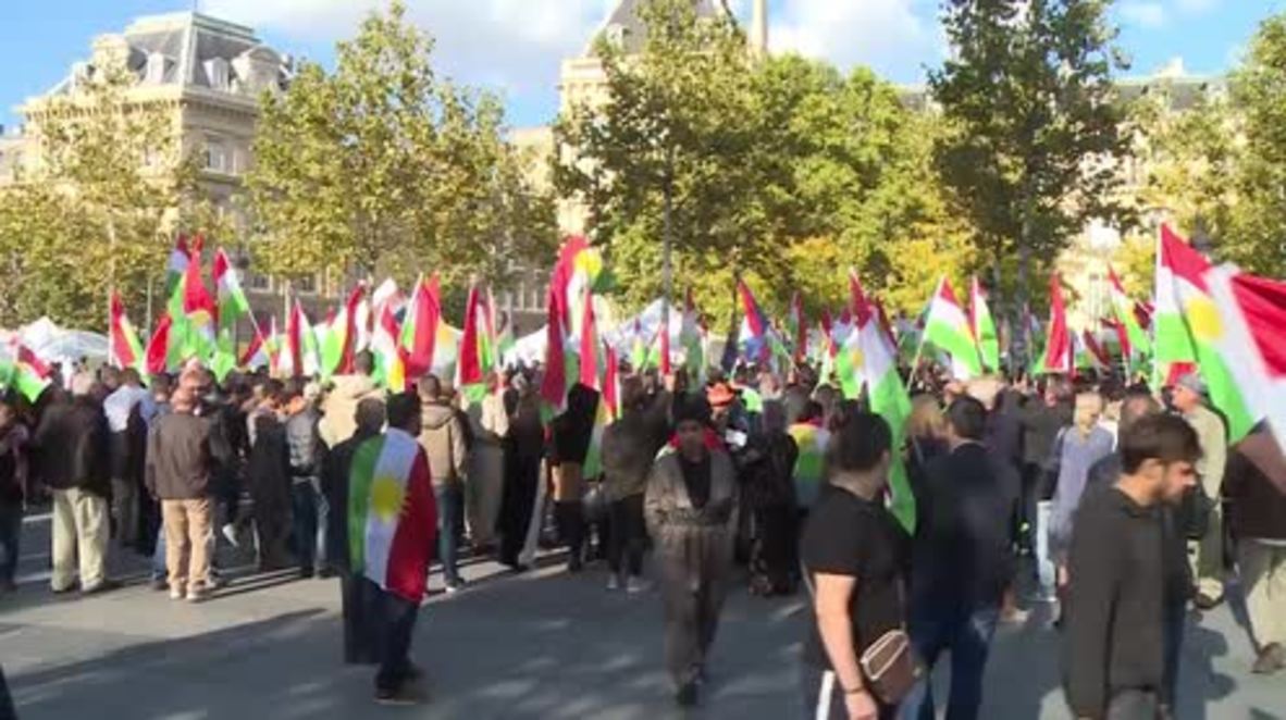 France: Hundreds raise flags in solidarity with Kurdistan independence referendum in Paris