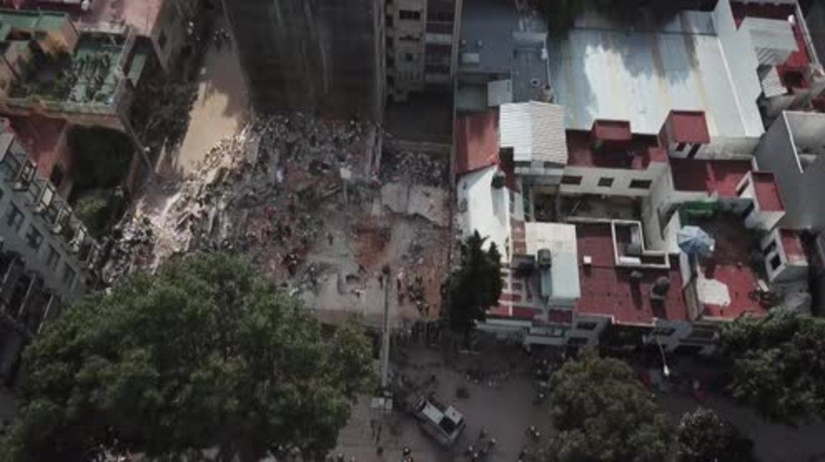 Mexico: Drone captures rescuers searching rubble in Mexico City after pause following latest quake