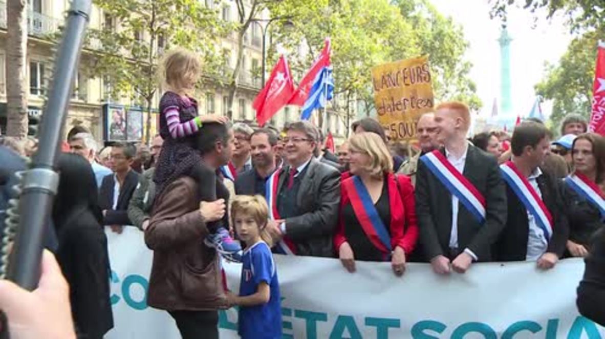 France: Melenchon leads tens of thousands against Macron's labor reforms in Paris