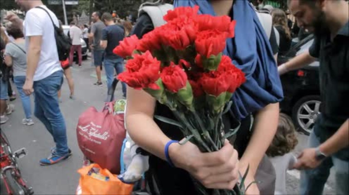 Spain: Flowers laid outside Ramon Llull School ahead of police brutality protest