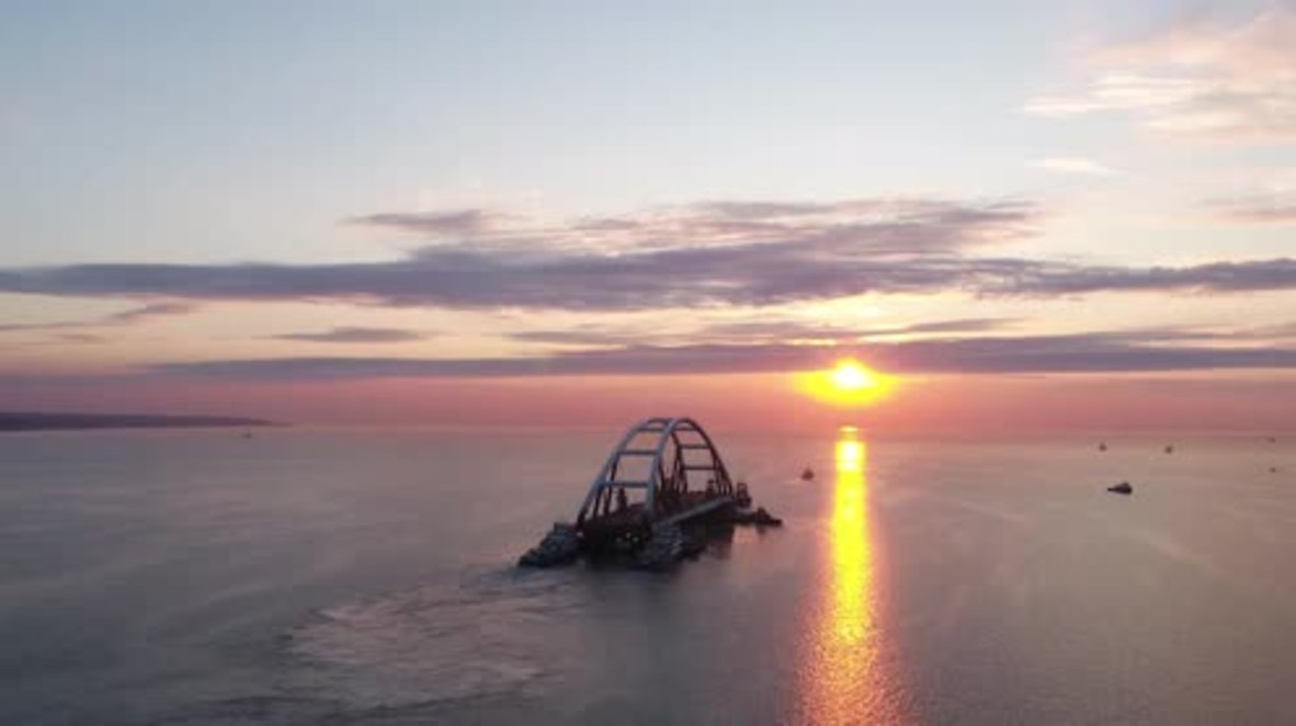 Russia: Drone captures magnificent new bridge at sunrise