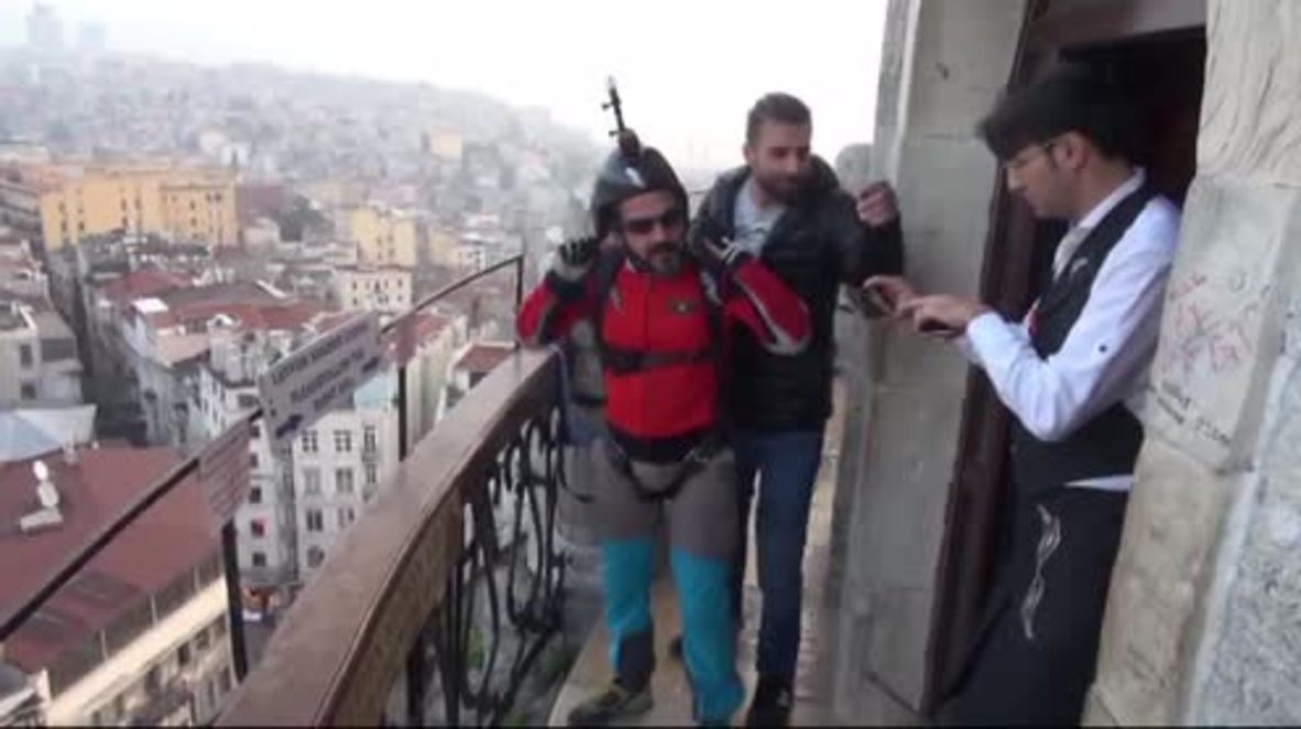 Daredevil man dives from Turkey's iconic Istanbul tower