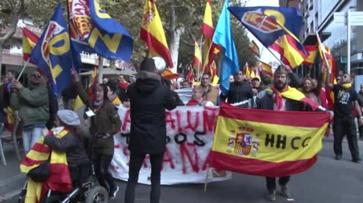 España: Tensión en Manresa durante una manifestación a favor de la unidad España