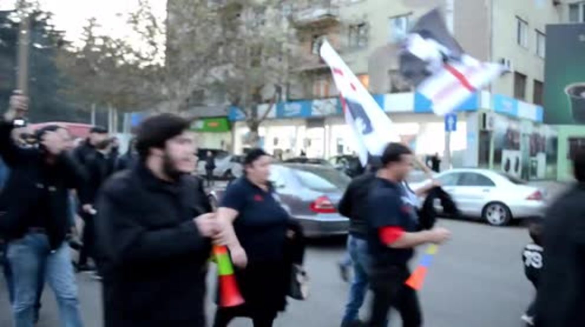 Georgia: Scuffles erupt as anti-LGBT protesters gather outside football stadium