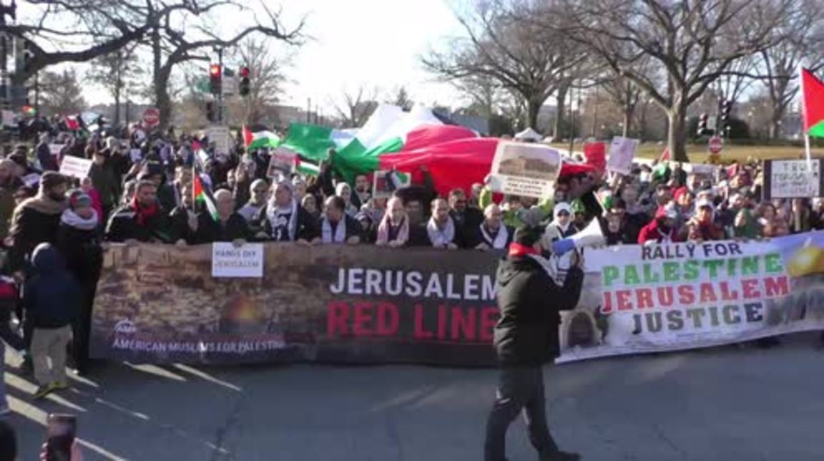 USA: Pro-Palestine protesters rally in DC against US embassy move to Jerusalem