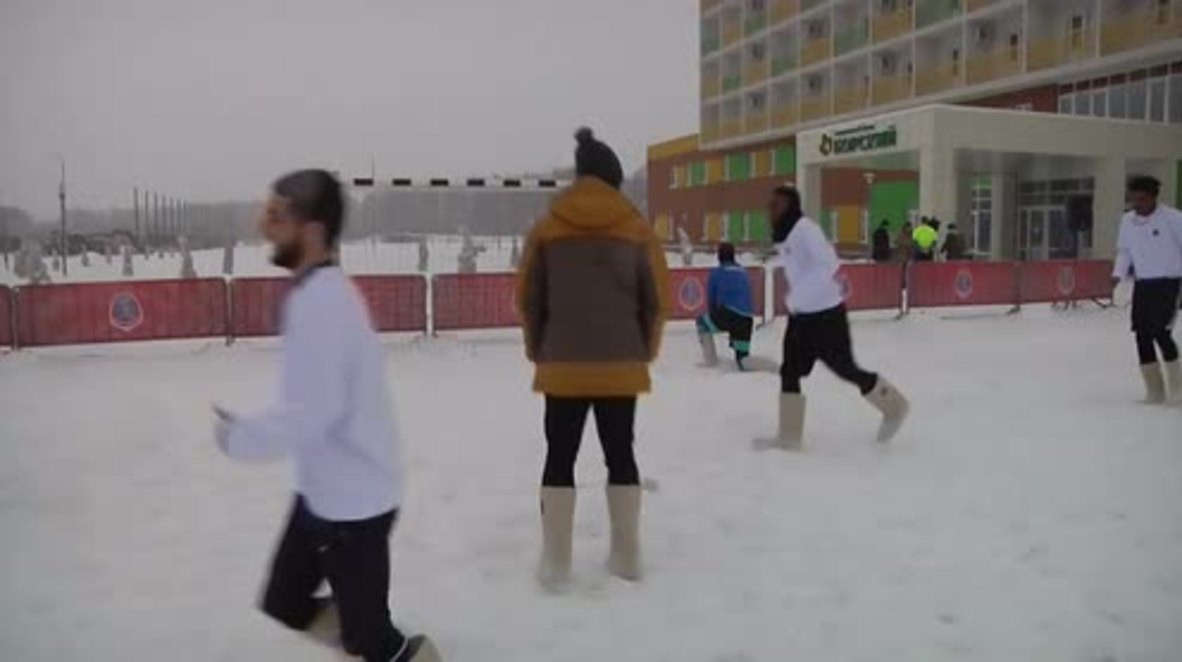 Can they kick it? - Nizhny Novgorod football players try out Valenki boots