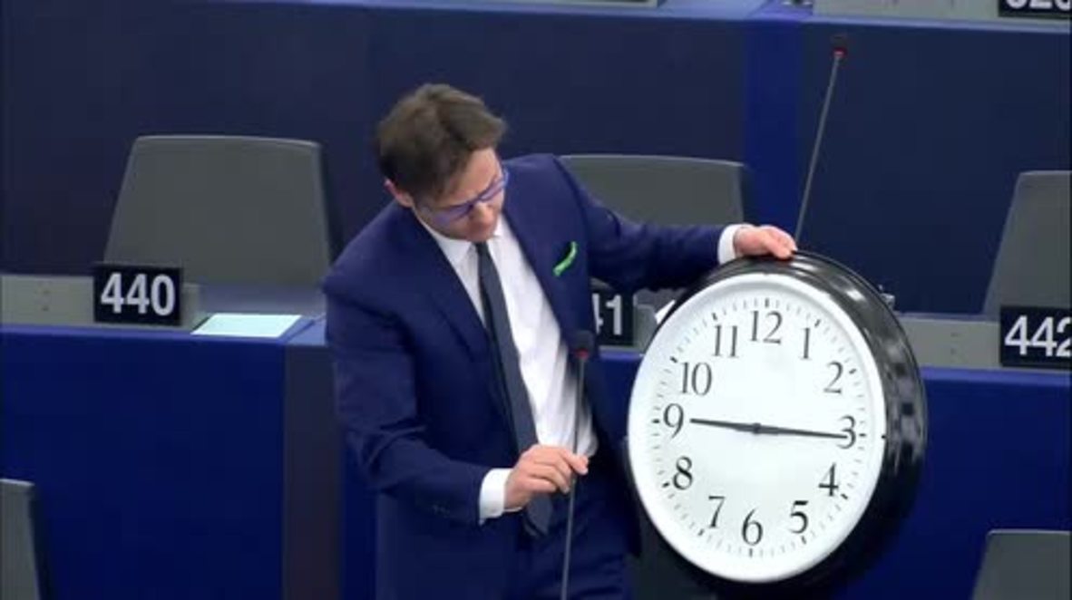 EU's Flava Flav! - Italian MEP with giant clock hammers colleagues over wasting time