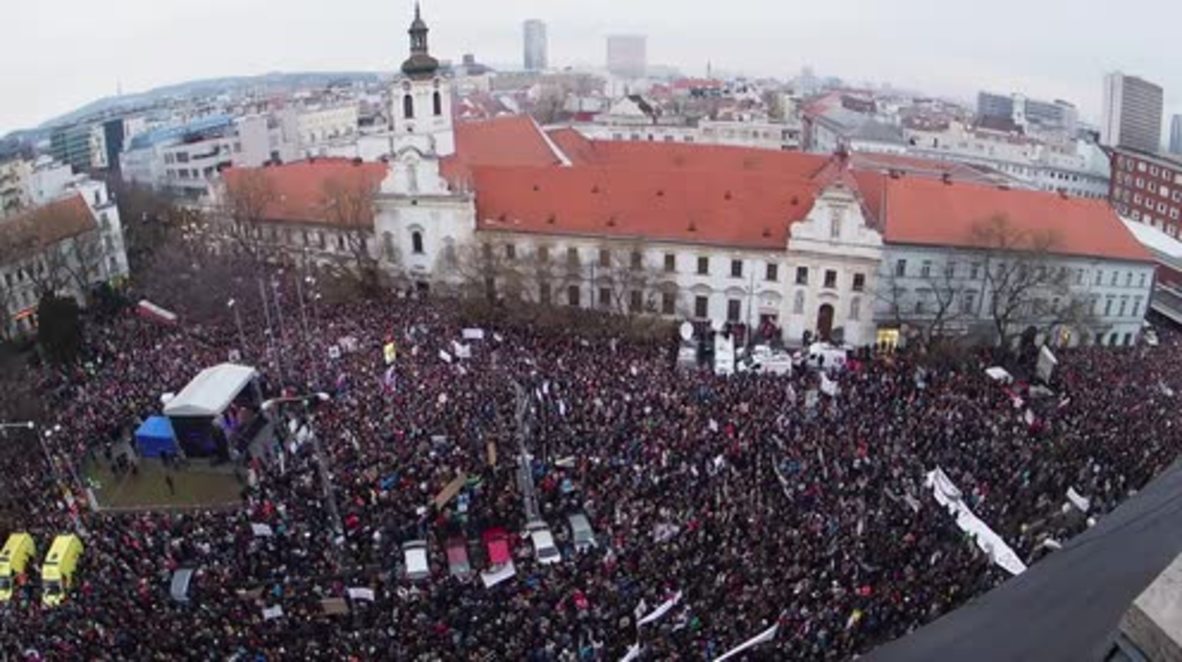 Slovakia: Tens of thousands protest in Bratislava at journalist's murder