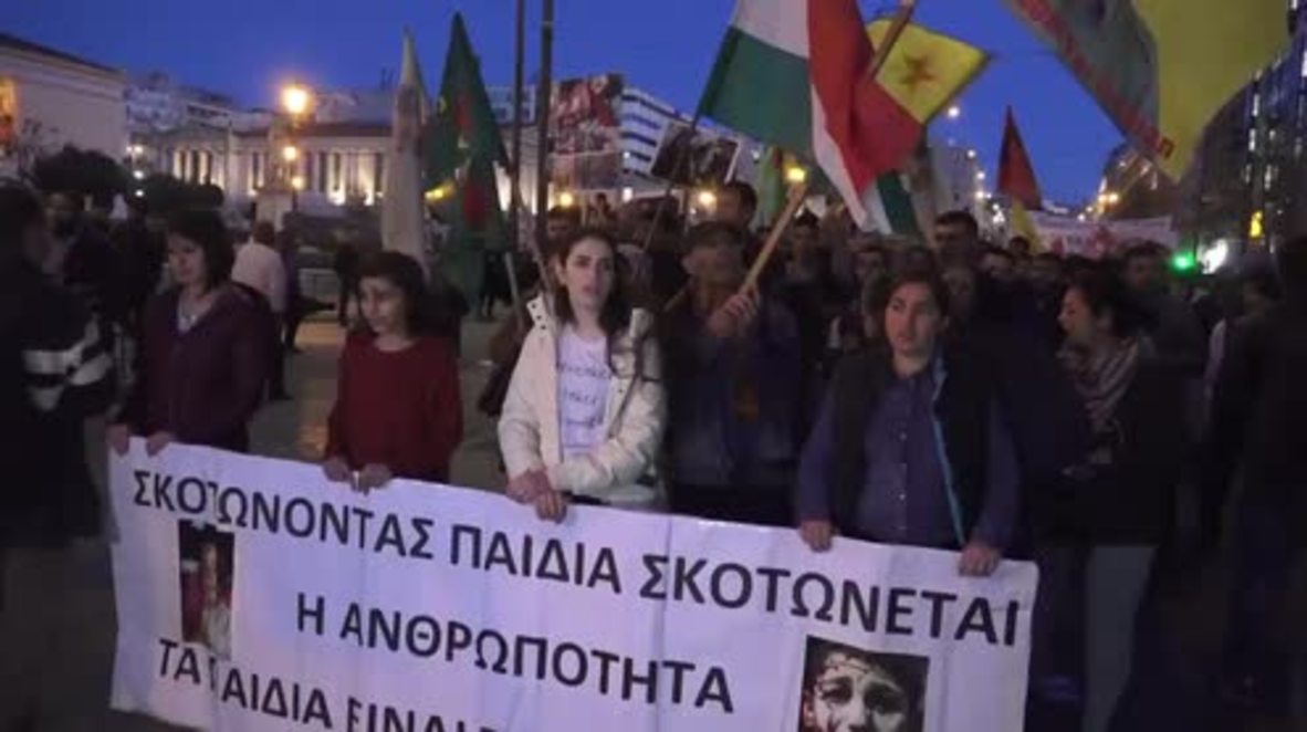 Grecia: Activistas pro kurdos marchan a través de Atenas hacia Afrin
