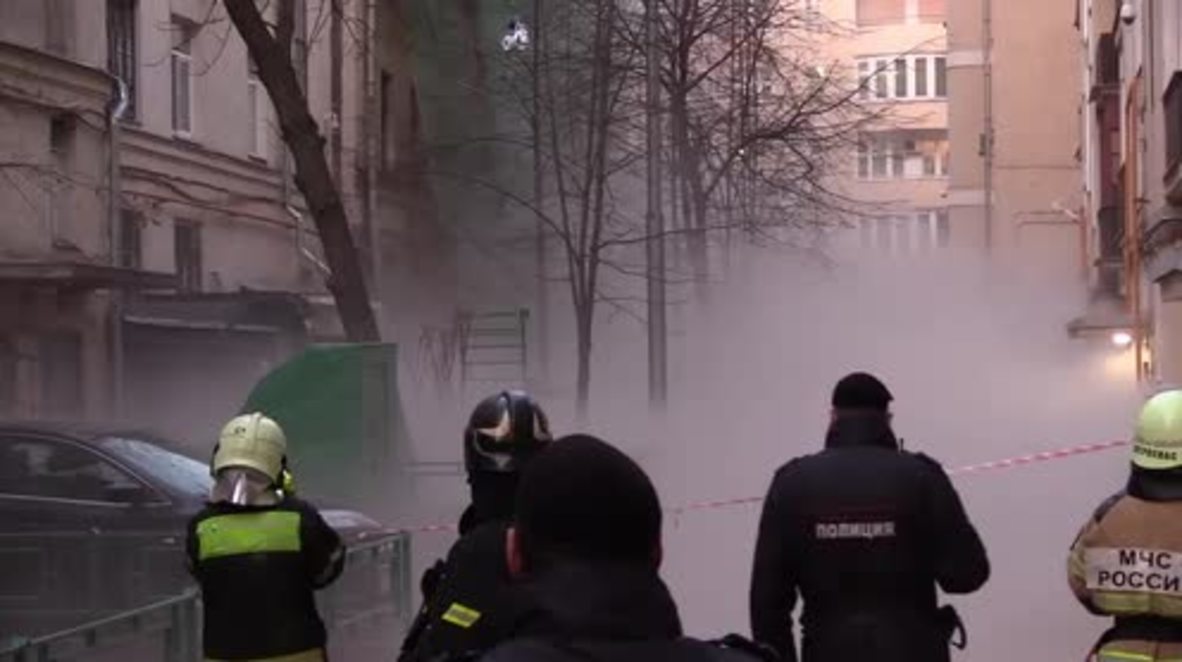Plumes rise as century-old building COLLAPSES in Moscow