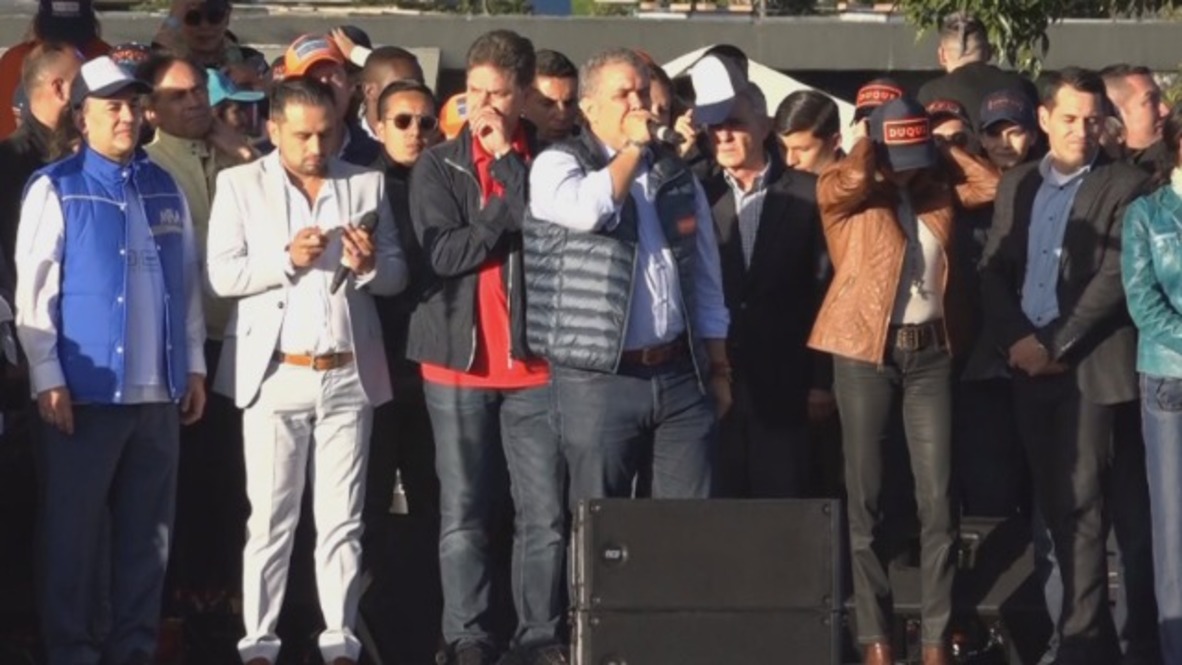 Colombia: Duque se dirige a sus simpatizantes en un mitin de final de campaña antes de las elecciones