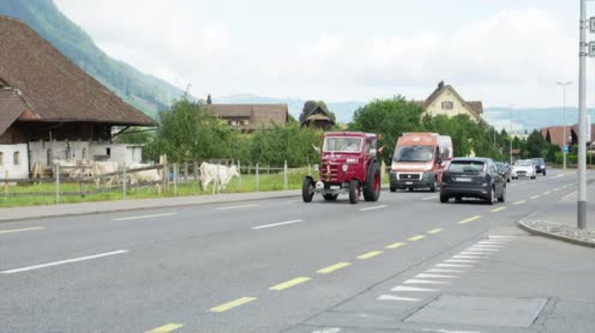 Swiss super-fans drive to World Cup match in old-time TRACTOR