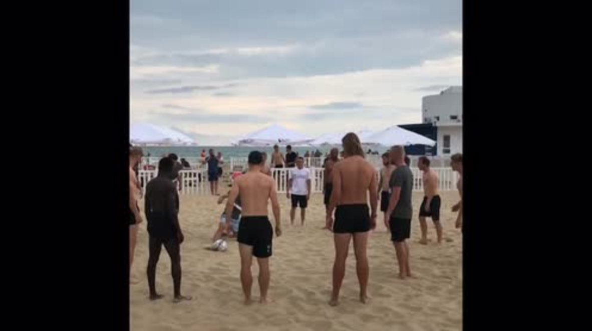 Russia: Denmark team swaps turf for sand in Anapa beach kick about