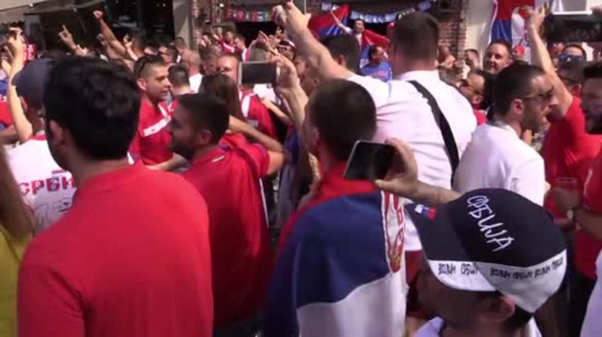 Russia: Serbia and Brazil fans get psyched up in Moscow before teams clash