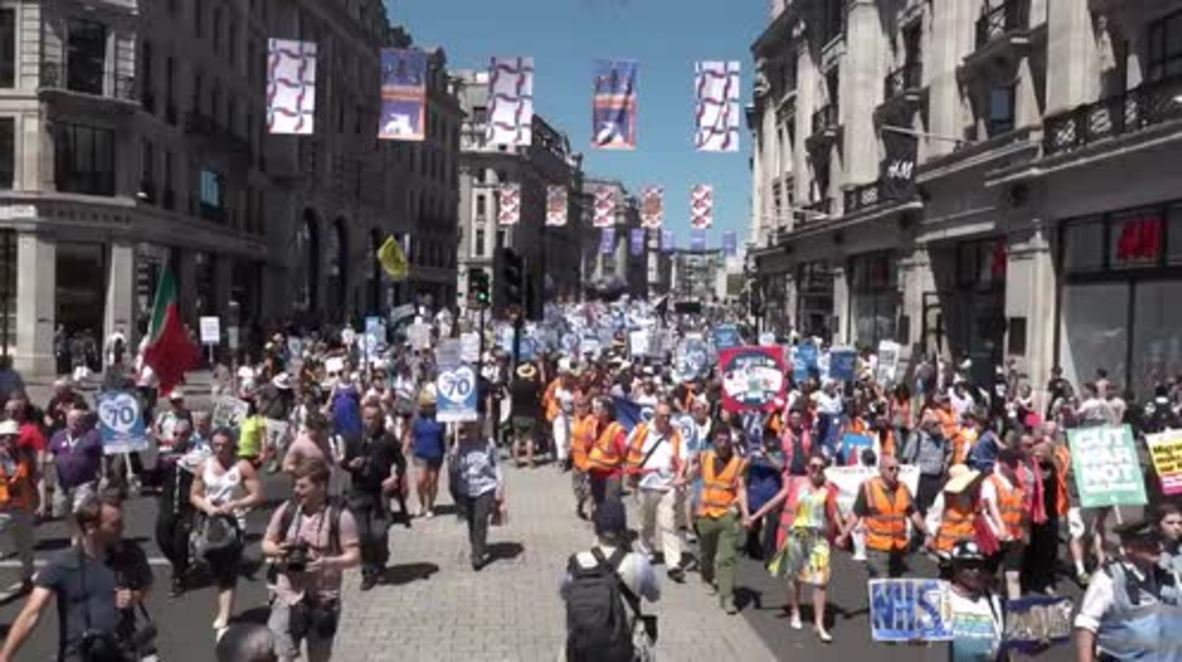 UK: Corbyn joins thousands in London as National Health Service turns 70